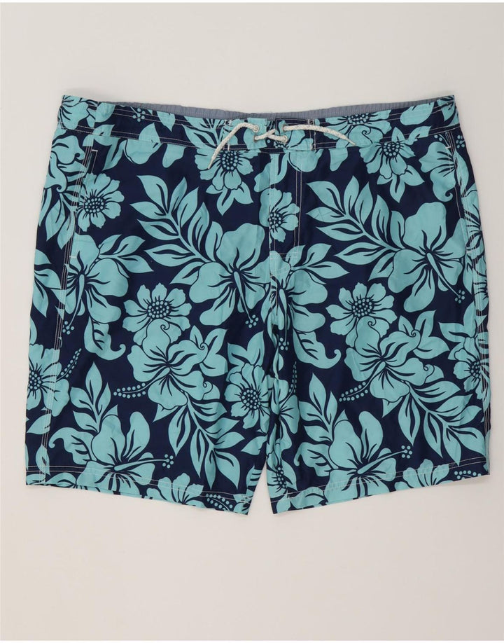 MARKS & SPENCER Mens Swimming Shorts 2XL  Navy Blue Floral Polyester