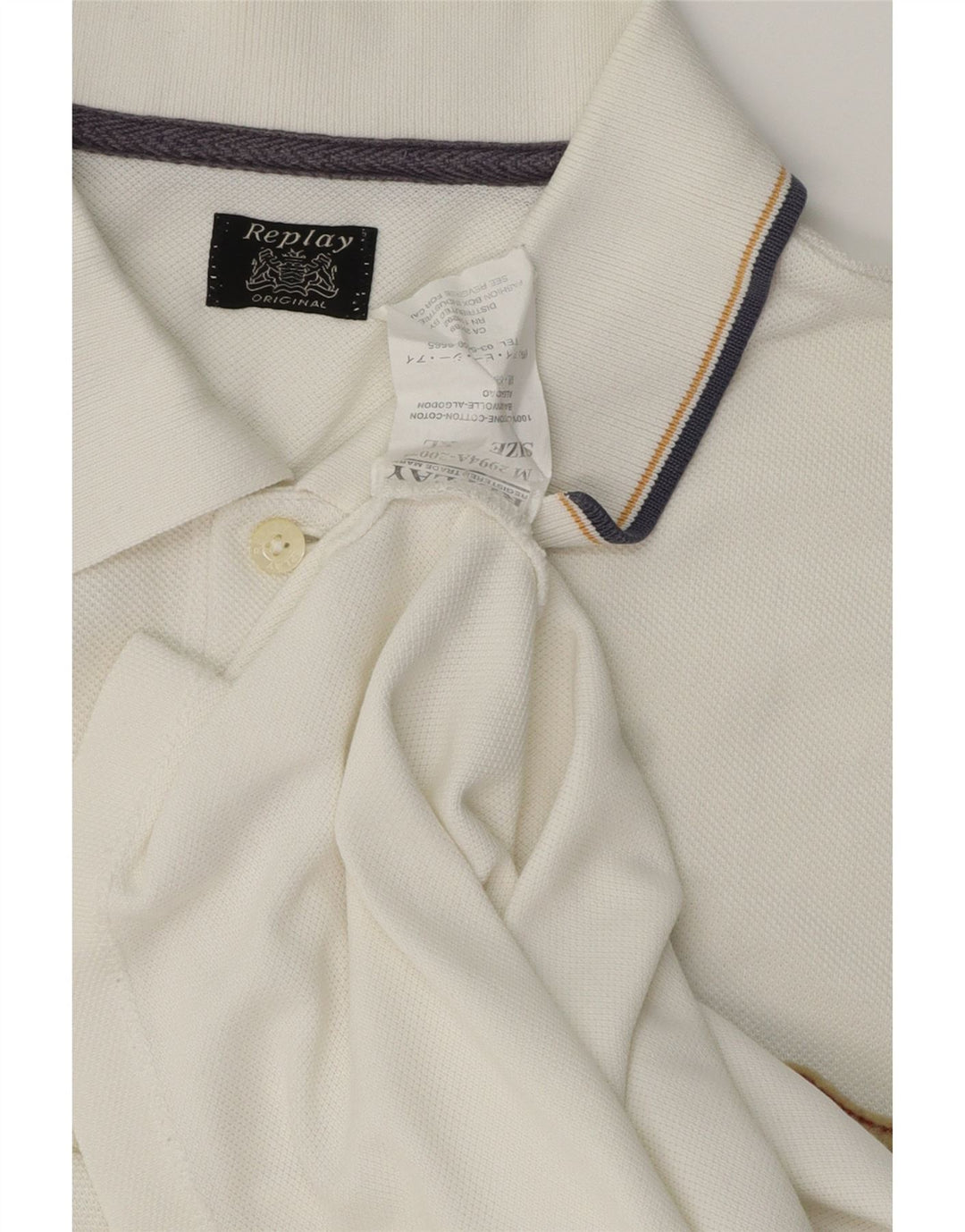 Replay Mens Polo Shirt XL White Cotton Classic