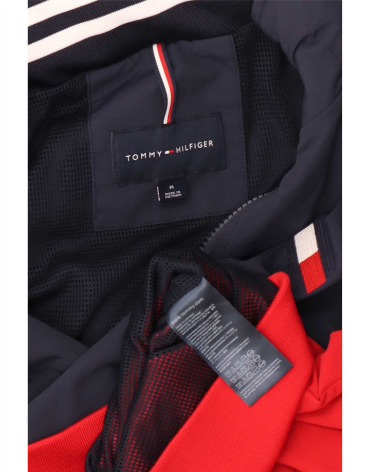 Tommy Hilfiger Mens Hooded Bomber Jacket UK 38 Medium Navy Blue Colourblock