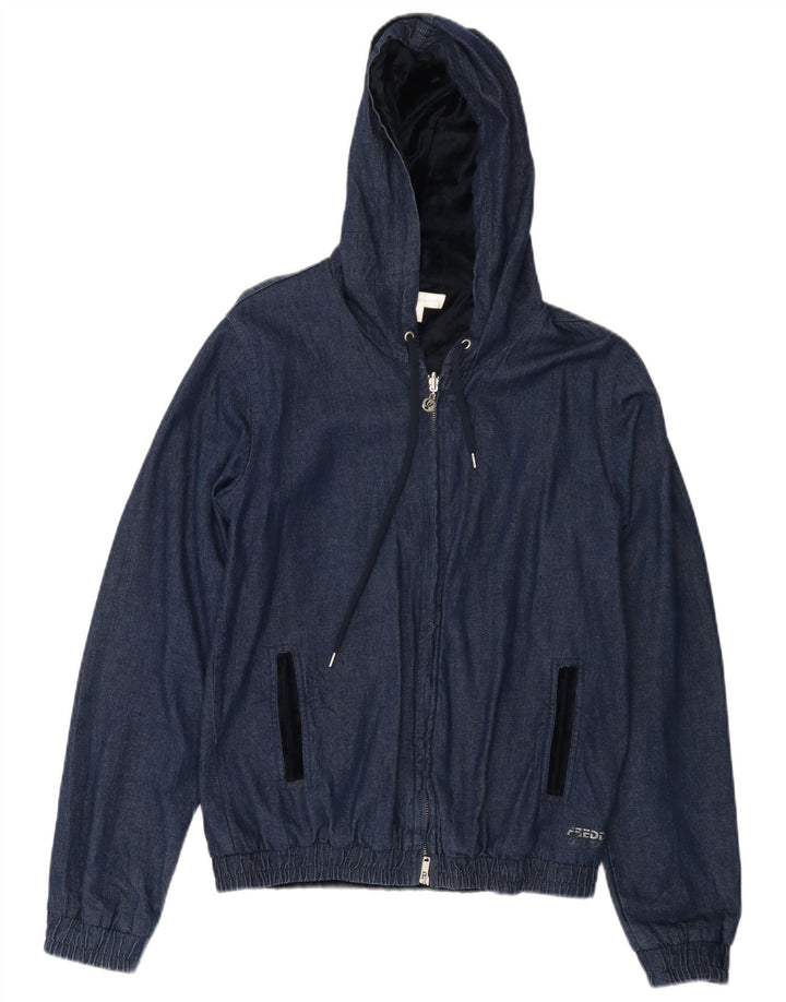 FREDDY Womens Hooded Denim Jacket UK 14 Medium Navy Blue