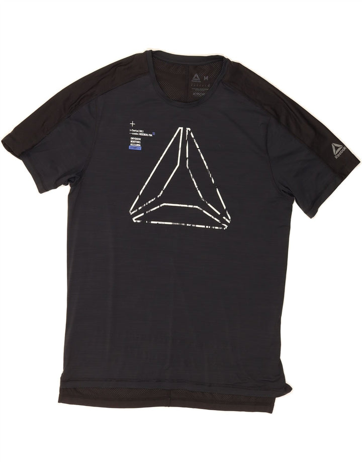 REEBOK Mens Graphic T-Shirt Top Medium Black Polyester Vintage Reebok and Second-Hand Reebok from Messina Hembry 