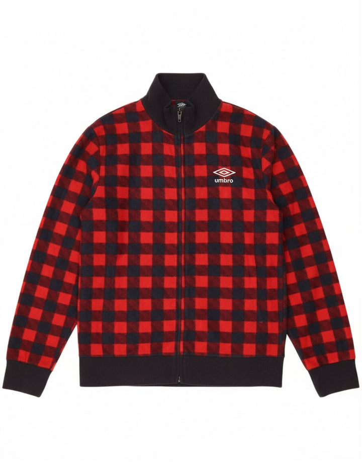 UMBRO Womens Fleece Jacket UK 14 Medium Red Gingham Polyester