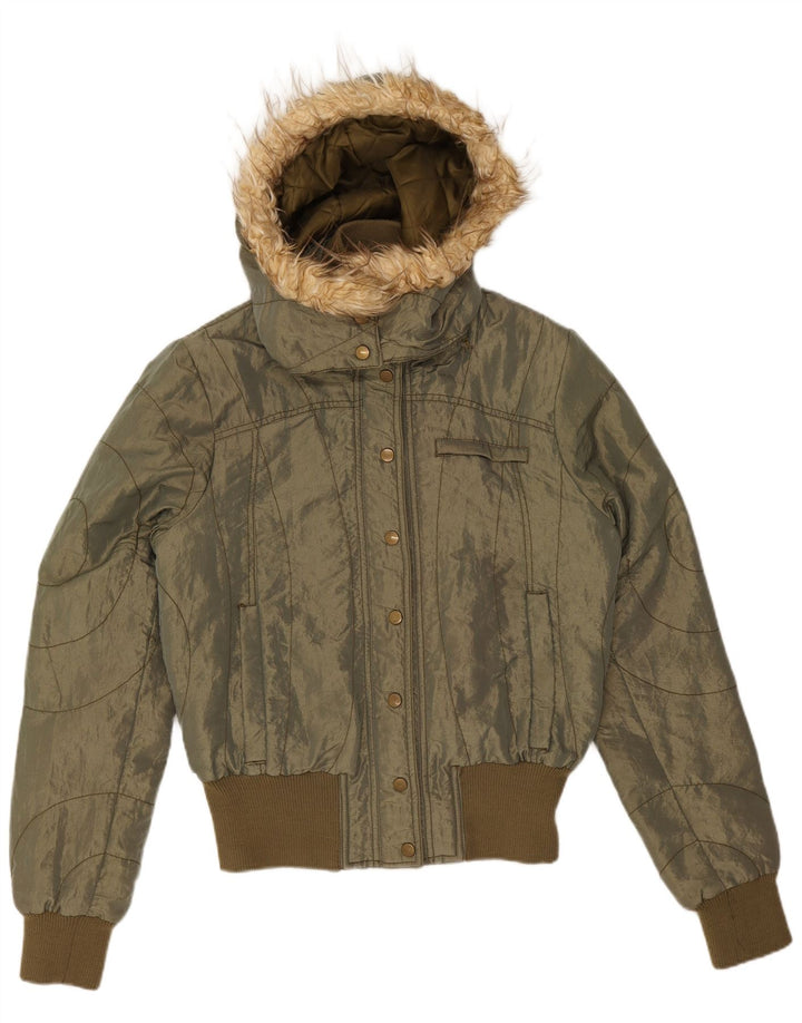 Calliope Womens Hooded Padded Jacket UK 16 Large Khaki Nylon
