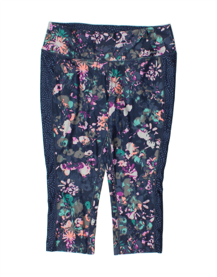 EDDIE BAUER Womens Capri Leggings UK 14 Large  Navy Blue Floral Polyester Vintage Eddie Bauer and Second-Hand Eddie Bauer from Messina Hembry 
