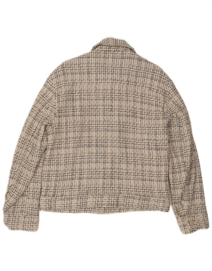 Zara Mens Bomber Jacket UK 38 Medium Off White Check Cotton
