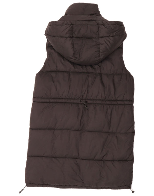 Zara Mujer Chaleco Largo Acolchado De Gran Tamaño Con Capucha UK 44 Medium Black Nylon
