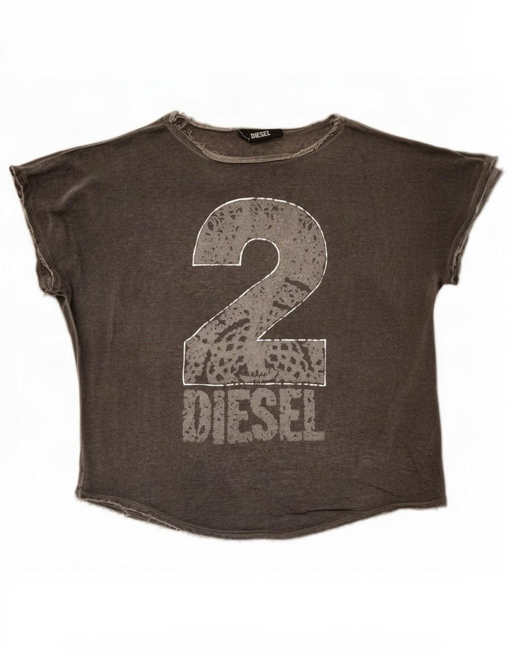Diesel Womens Oversized Graphic T-Shirt Top UK 10 Small Grey Rayon