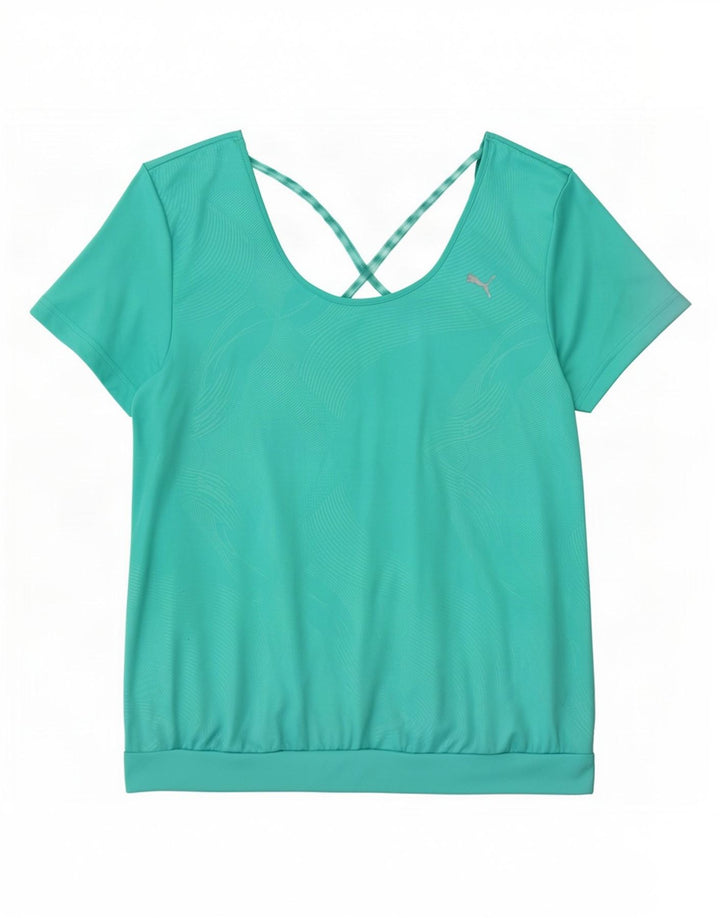 Puma T-shirt da donna Top UK 16 Large Turchese geometrica in poliestere