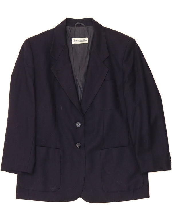 HERNO DONNA Womens 2 Button Blazer Jacket IT 48 XL Navy Blue Wool
