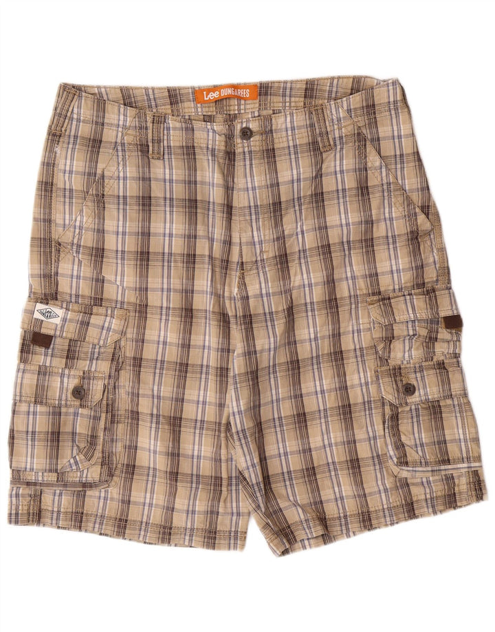 LEE Mens Dungarees Cargo Shorts W34 Large  Beige Check Cotton