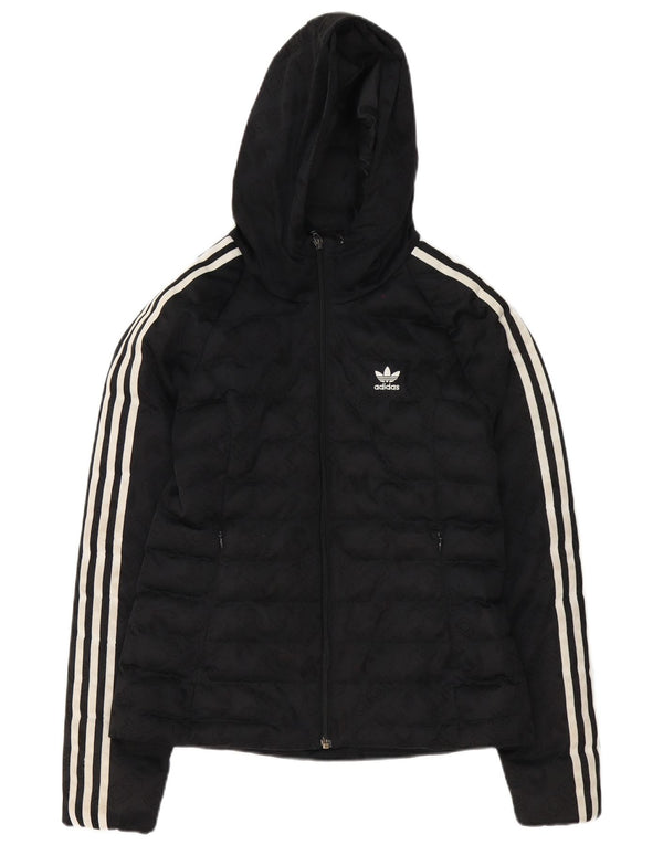 Adidas Womens Graphic Hooded Padded Jacket UK 8 Small Black Polyester