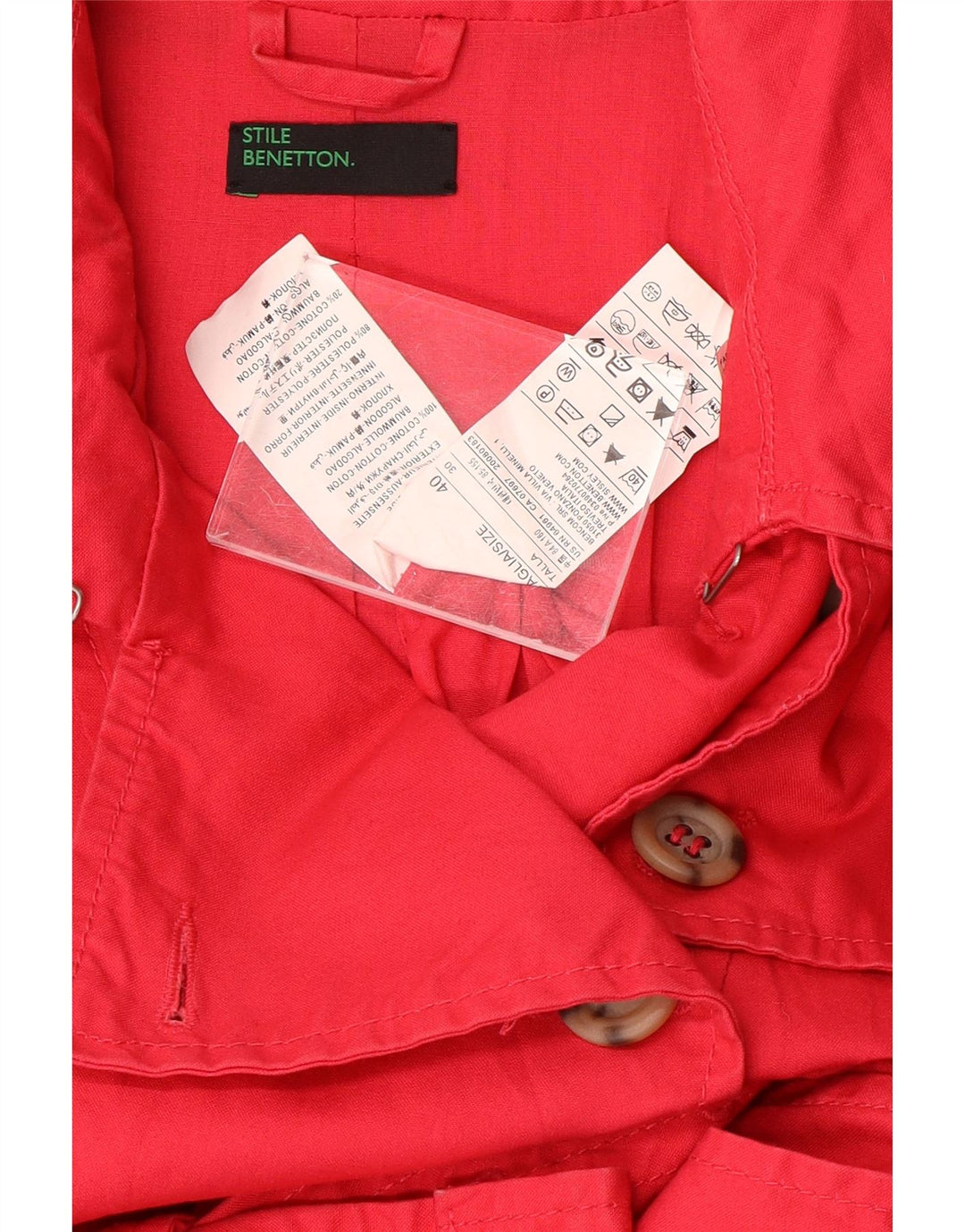 BENETTON Womens Trench Coat IT 40 Small Red Cotton