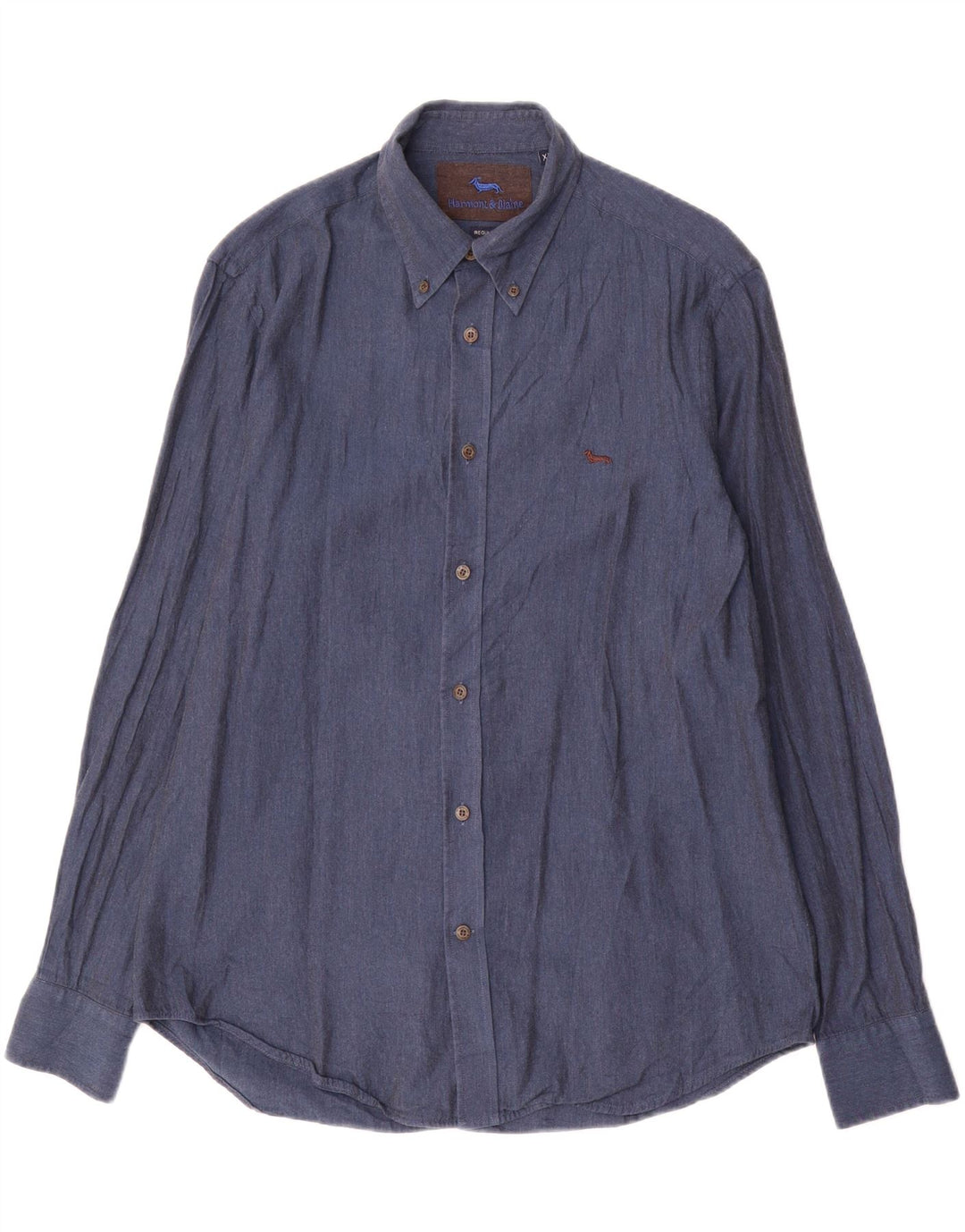 Harmont & Blaine Mens Regular Fit Shirt XL Navy Blue Cotton