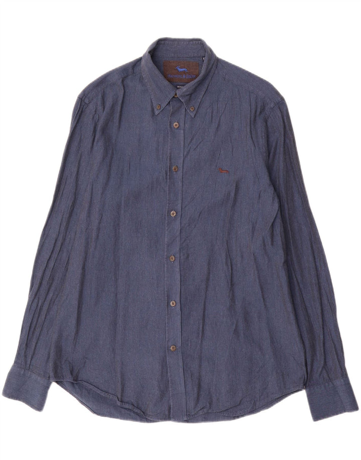 Harmont & Blaine Mens Regular Fit Shirt XL Navy Blue Cotton