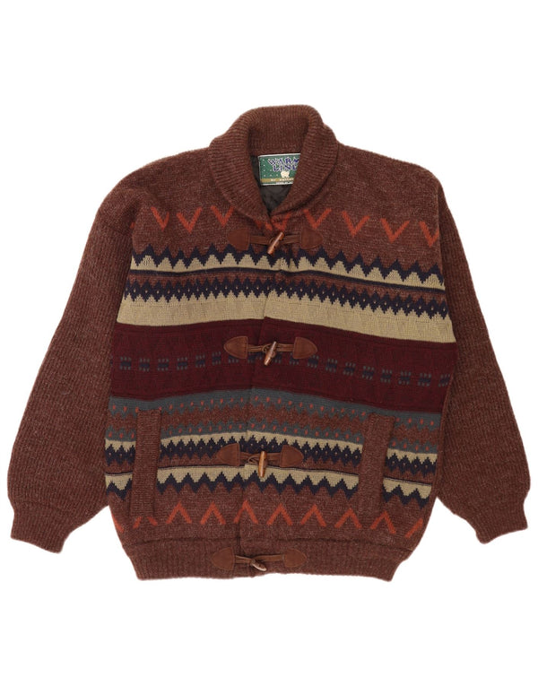 Settebello Cardigan Homme Pull Large Marron Géométrique Laine