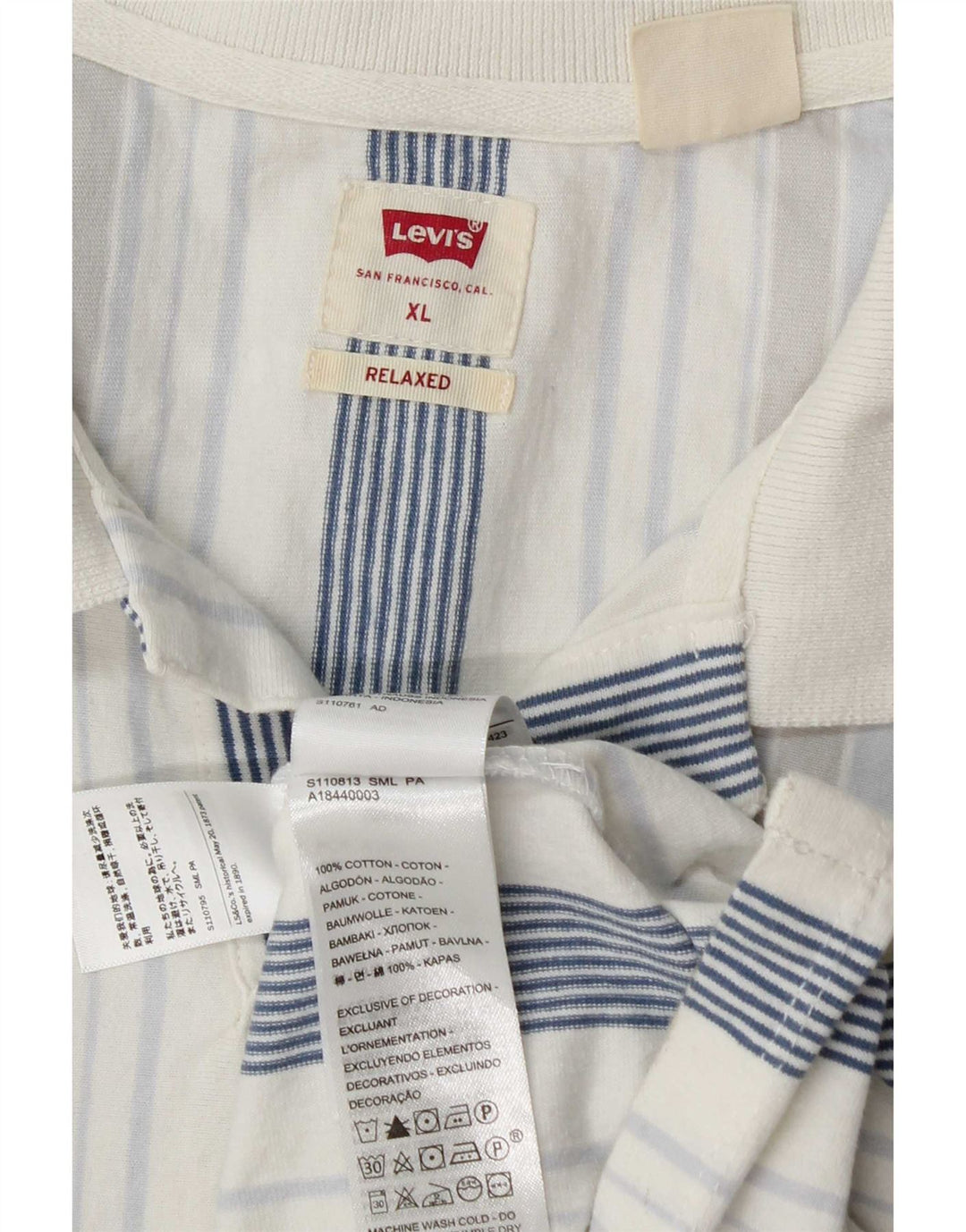 Levi's Mens Relaxed Polo Shirt XL Blue Striped Cotton