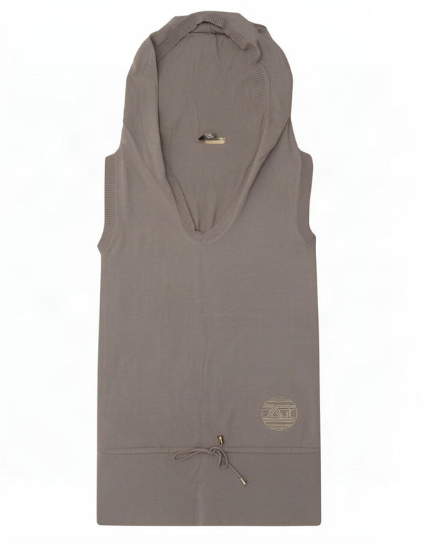 Armani Jeans Womens Longline Hooded Vest Tank Top UK 10 Small Grey Cotton