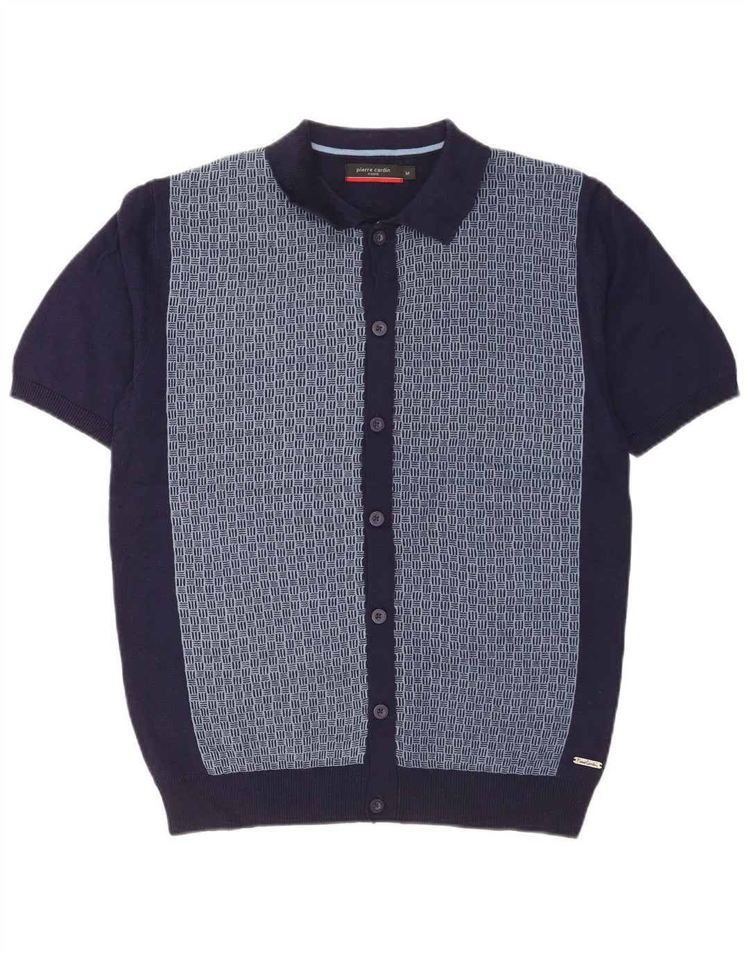 Pierre Cardin Mens Short Sleeve Knit Shirt Medium Navy Blue Geometric