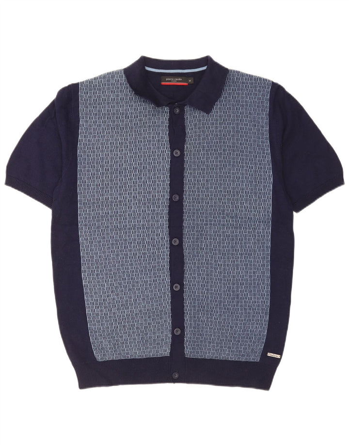 Pierre Cardin Mens Short Sleeve Knit Shirt Medium Navy Blue Geometric