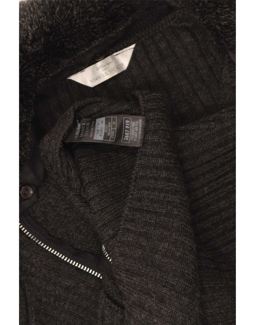 Marks & Spencer Pull Cardigan Femme UK 12 Acrylique Gris Moyen