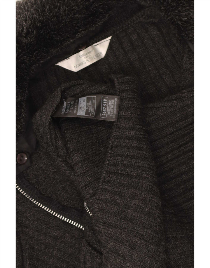 Marks & Spencer Pull Cardigan Femme UK 12 Acrylique Gris Moyen