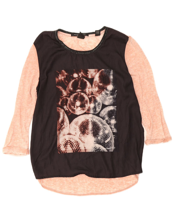 Scotch & Soda Womens Graphic Top 3/4 Sleeve Size 1 Small Black Colourblock