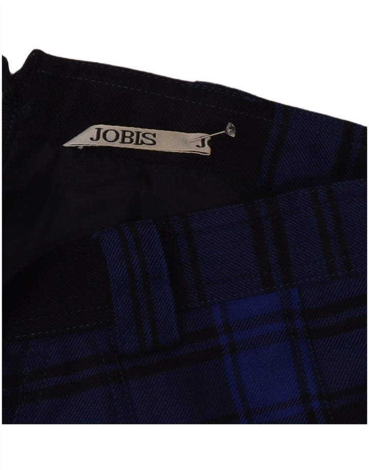 Jobis Womens A-Line Skirt EU 40 Medium W30 Navy Blue Check Virgin Wool