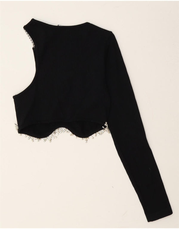 Zara Womens Crop One Shoulder Top UK 14 Large Black