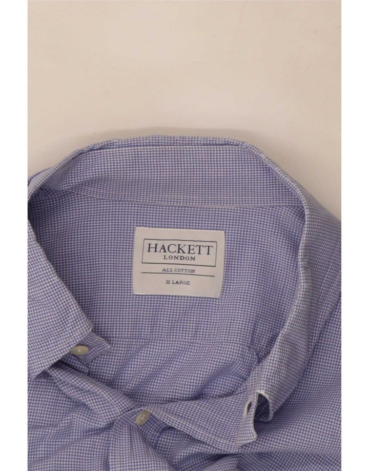 Hackett Herrenhemd XL, blaue Gingham-Baumwolle