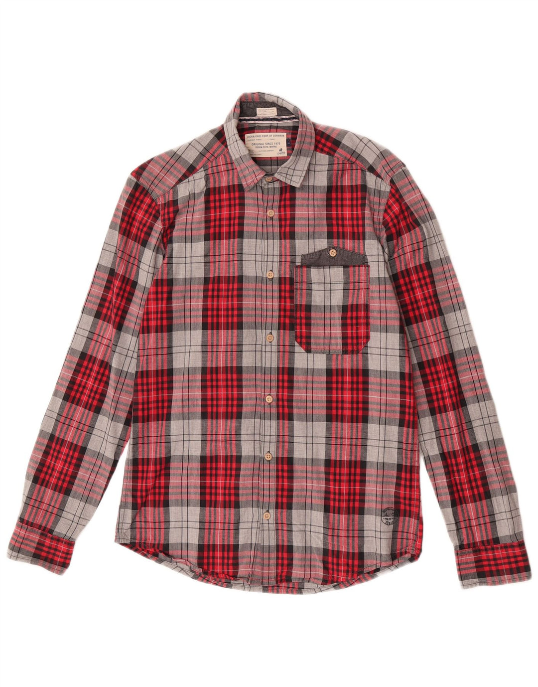 Jack & Jones Mens Flannel Shirt Small Red Check Cotton