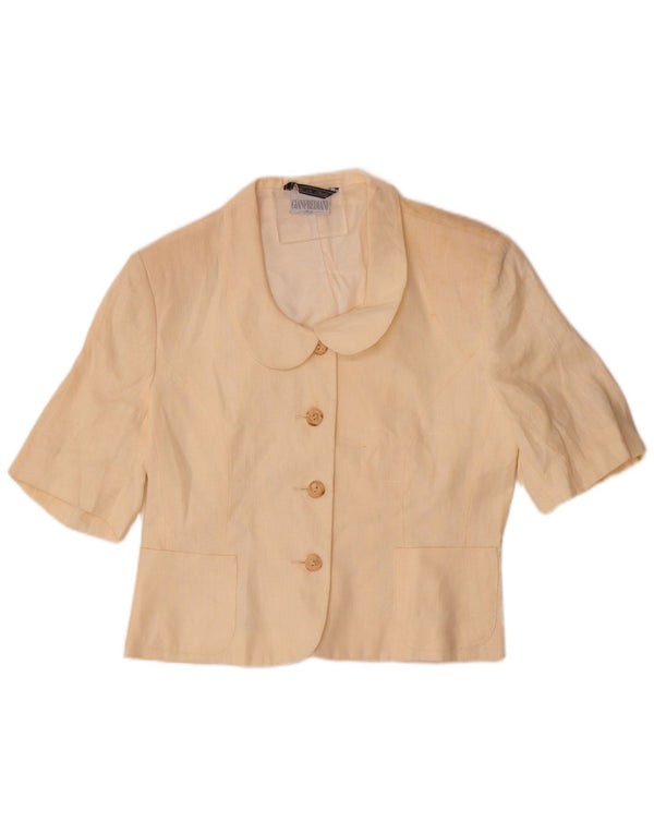 Gianfrediani Womens Short Sleeve 4 Button Blazer Jacket UK 16 Large Beige