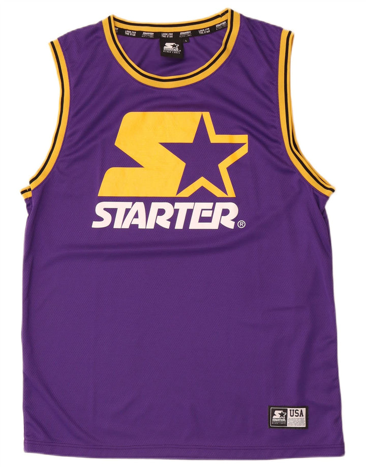 STARTER Mens Graphic Vest Top Large Purple Colourblock Polyester