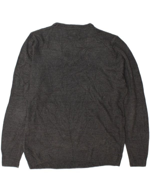 Marks & Spencer Mens V-Neck Jumper Sweater Large Grey Acrylic