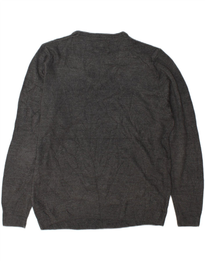 Marks & Spencer Mens V-Neck Jumper Sweater Large Grey Acrylic