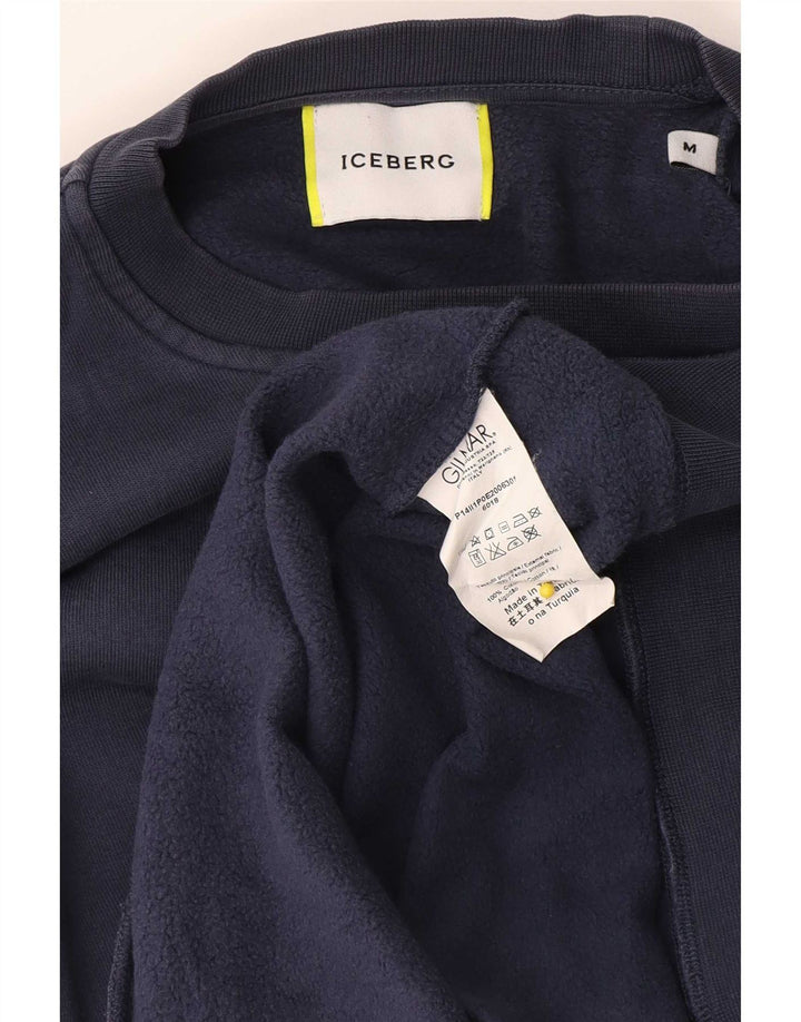 Iceberg Mens Graphic Sweatshirt Jumper Medium Navy Blue Cotton