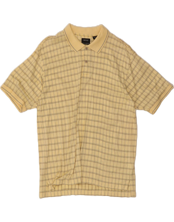 IZOD Mens Polo Shirt Medium Yellow Check Cotton