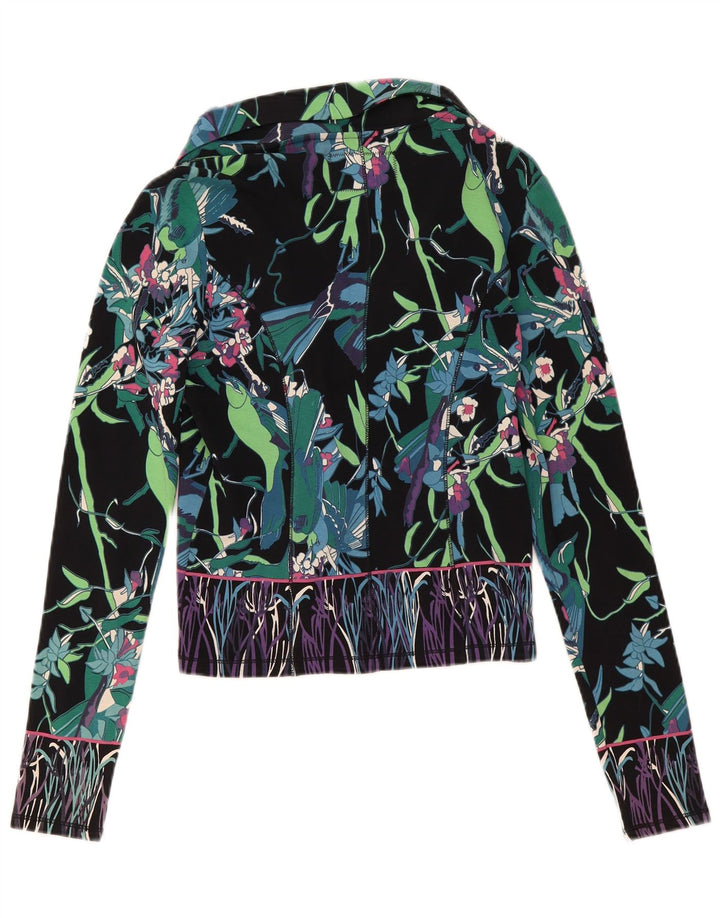 Custo Barcelona Womens 2 Button Blazer Jacket Size 3 XS Black Floral Cotton