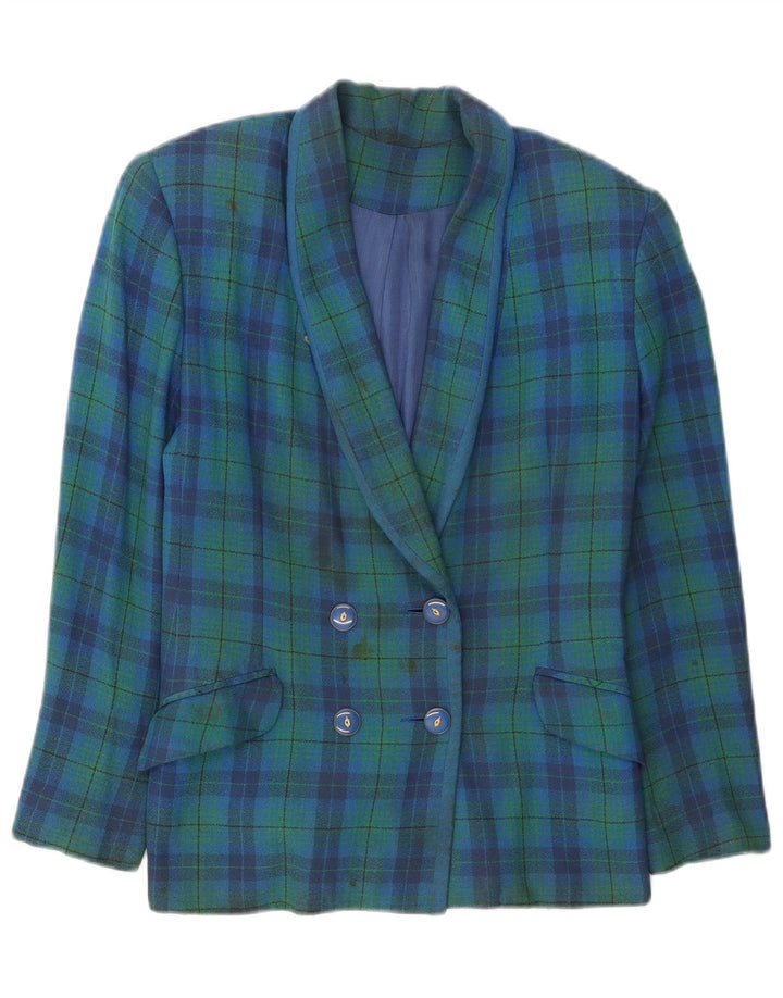 vintage Femme Double Breasted Blazer Veste UK 12 Moyen Vert Check