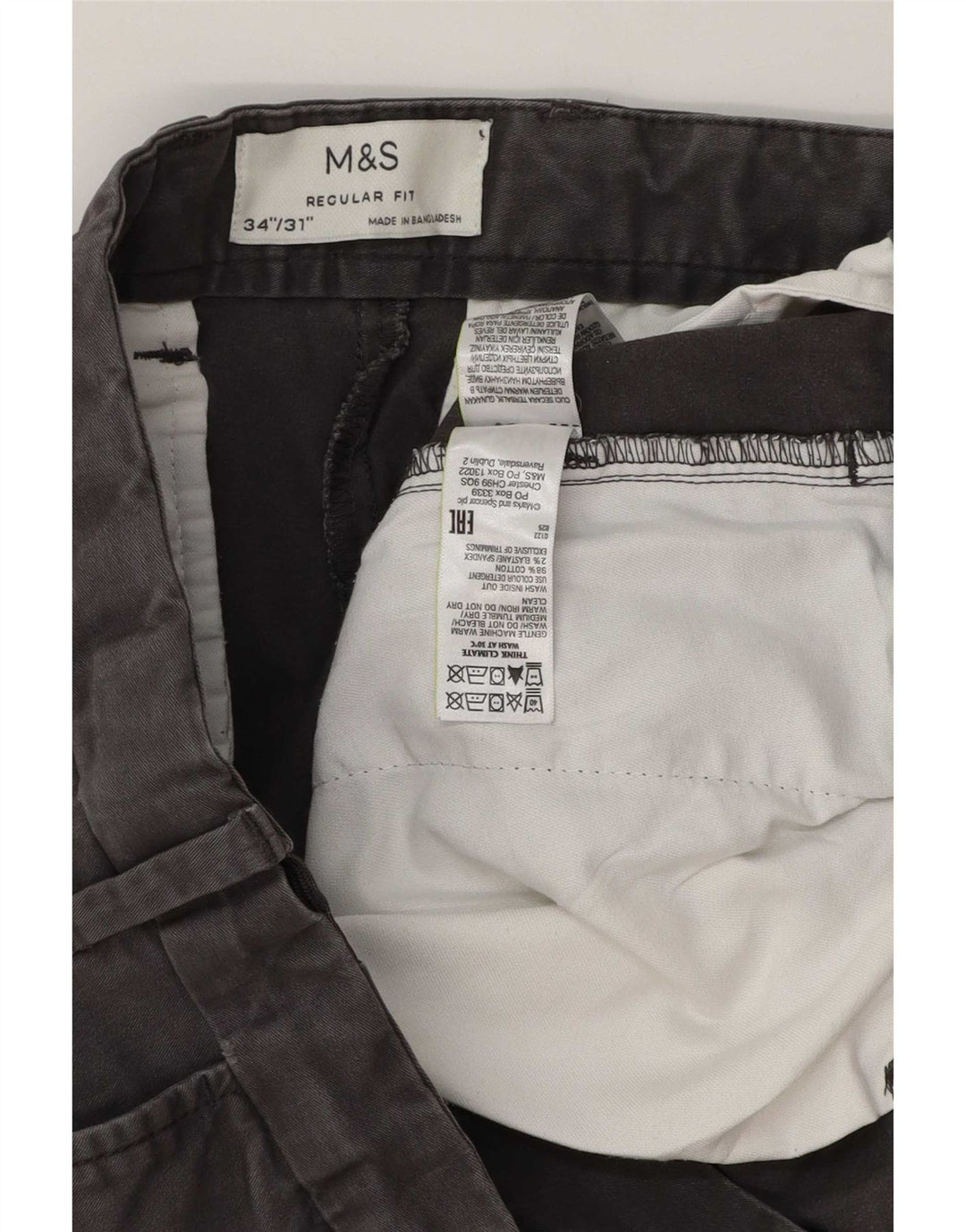 Marks & Spencer Mens Regular Fit Chino Trousers W34 L30 Grey Cotton