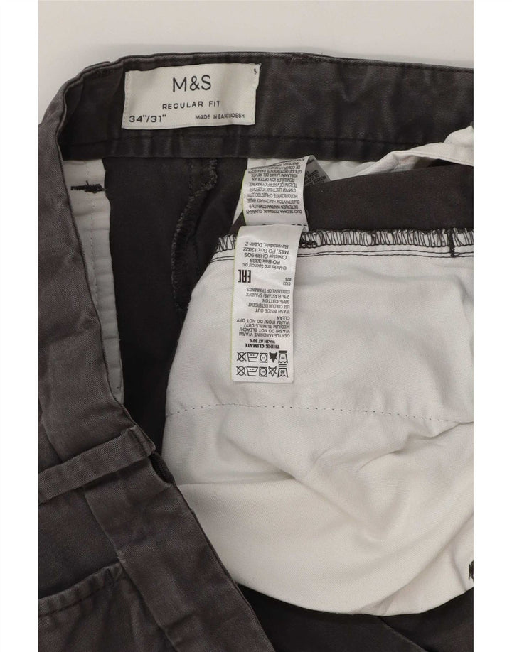 Marks & Spencer Mens Regular Fit Chino Trousers W34 L30 Grey Cotton