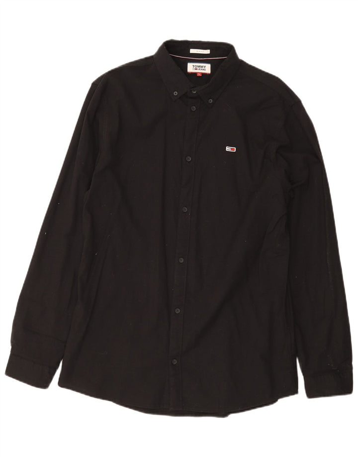 Tommy Hilfiger Mens Slim Fit Shirt Large Black Cotton