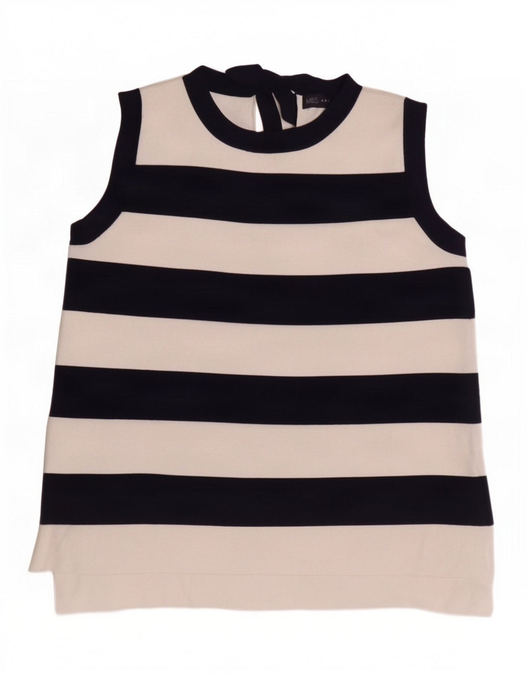 Marks & Spencer Womens Vest Top UK 12 Medium Navy Blue Striped Polyamide