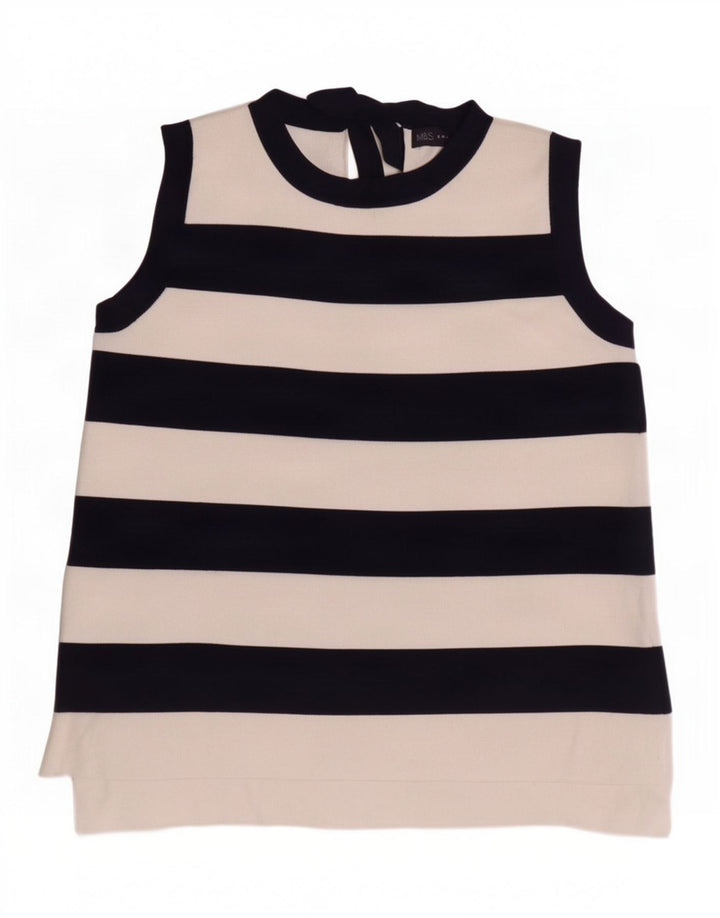 Marks & Spencer Womens Vest Top UK 12 Medium Navy Blue Striped Polyamide
