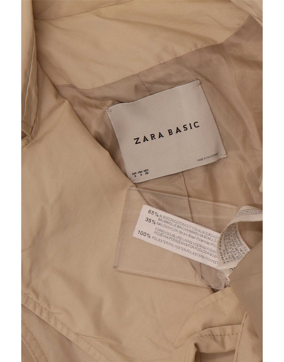 Zara Womens Short Trench Coat UK 10 Small Beige Cotton