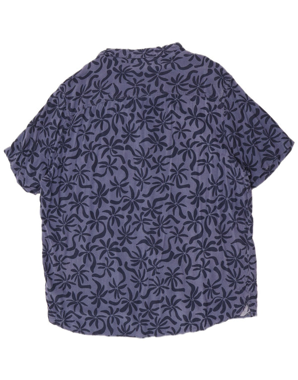 Vintage Herren Kurzarmhemd 5XL Blau geblümt Viskose