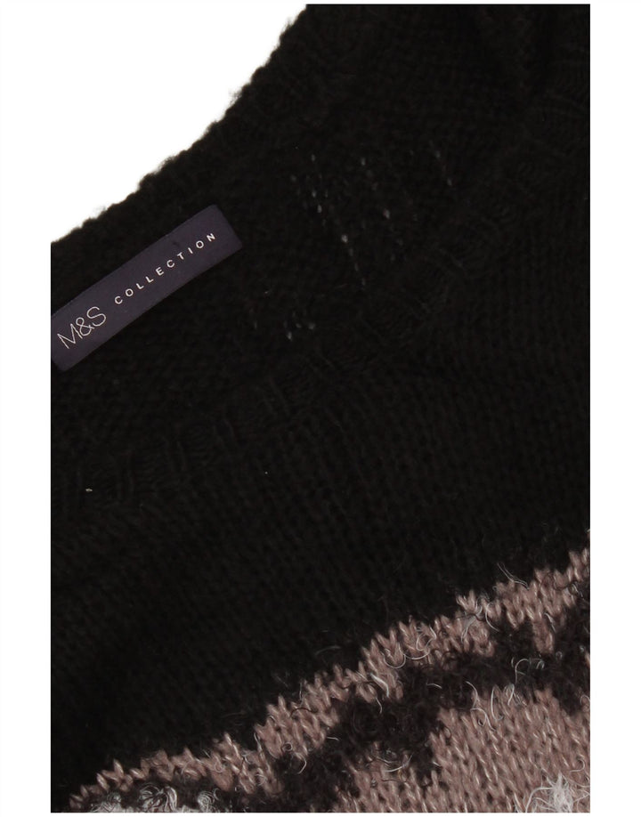 Marks & Spencer Womens Graphic Boat Neck Jumper Sweater UK 14 Medium Black