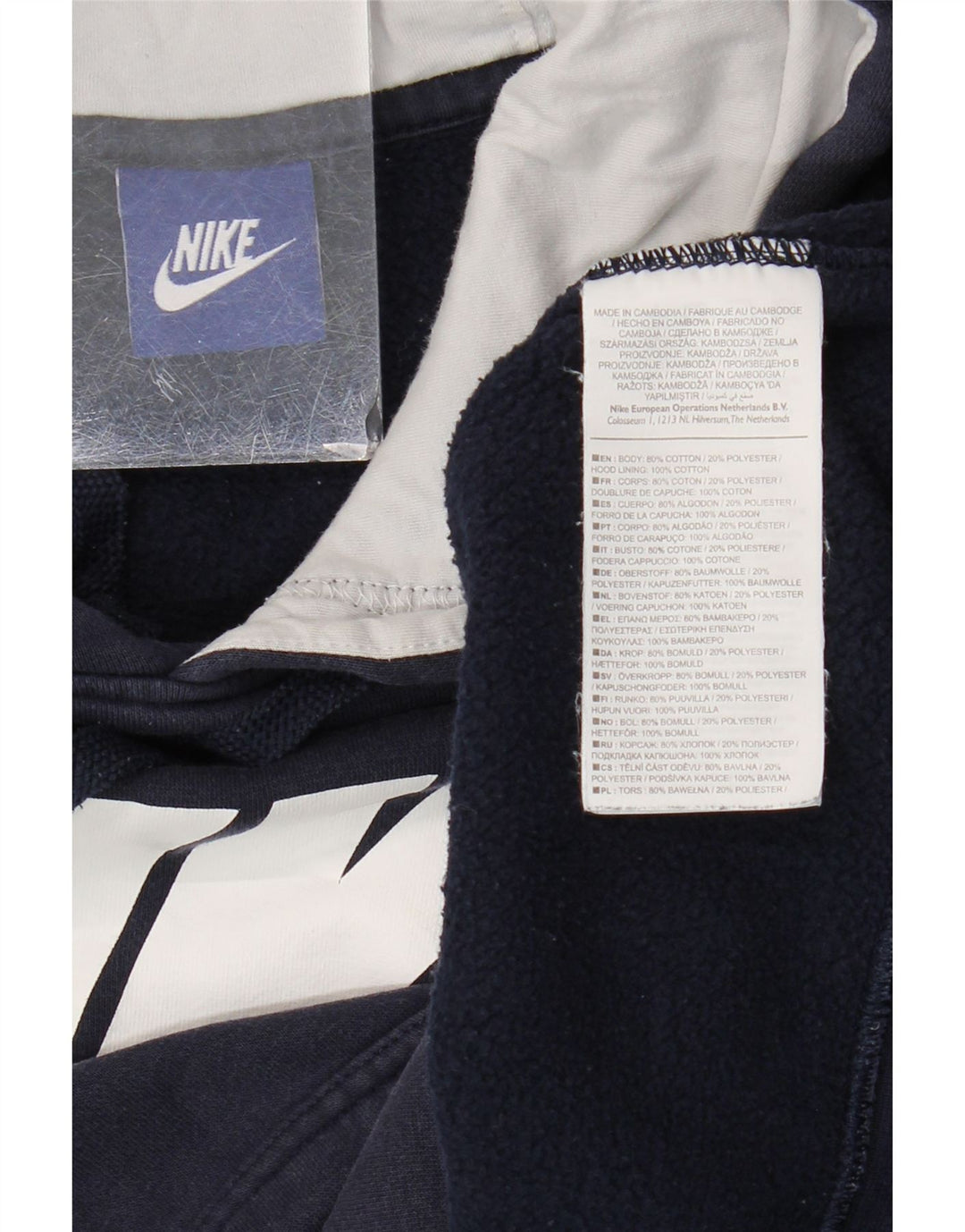 Nike Mens Graphic Hoodie Jumper Medium Navy Blue Cotton