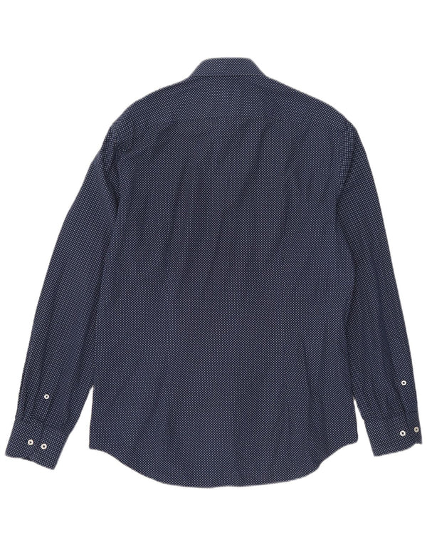 Tommy Hilfiger Mens Slim Fit Shirt Size 41 16 Large Navy Blue Spotted
