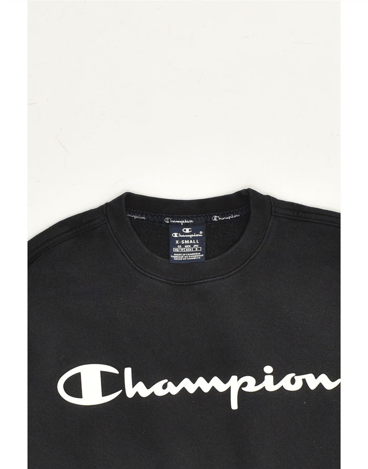 CHAMPION Womens Graphic Sweatshirt Jumper UK 6 XS Black Cotton | Vintage Champion | Thrift | Second-Hand Champion | Used Clothing | Messina Hembry 
