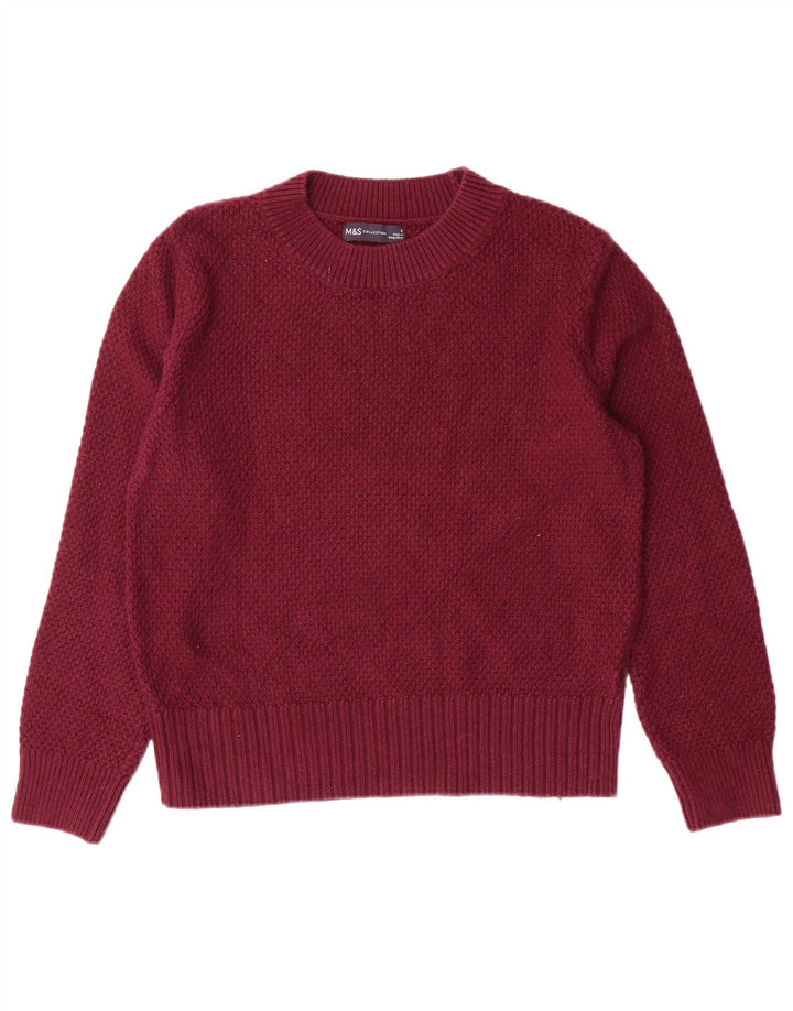 Marks & Spencer Dame Crop Crew Neck Jumper Sweater UK 8 Small Maroon
